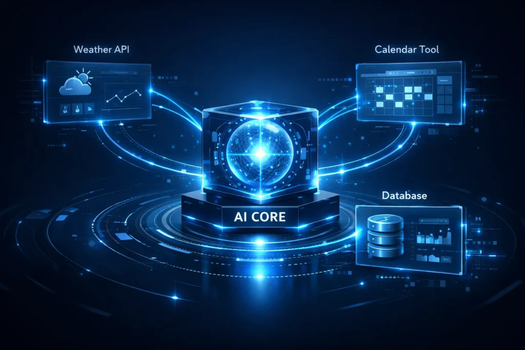 AI agent connecting to external tools such as calendar and weather services