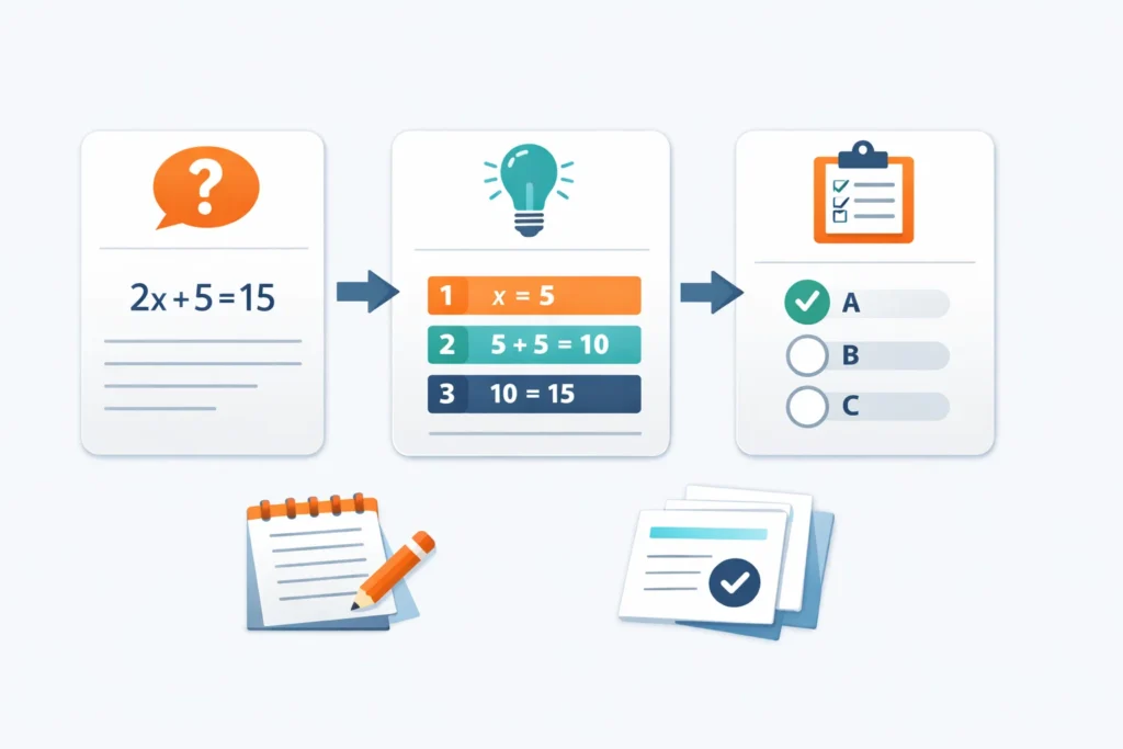 7 Clear Things to Know About an AI Homework Helper 1 illustration showing homework question explanation and practice workflow